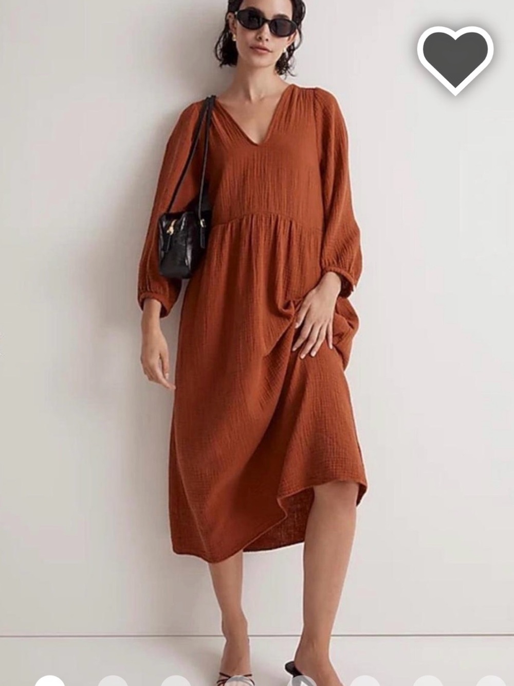 Madewell Terra Cotta V-Neck Balloon Sleeve Midi Dress